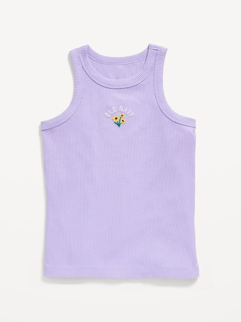 Fitted Ribbed Logo-Graphic Tank Top for Girls