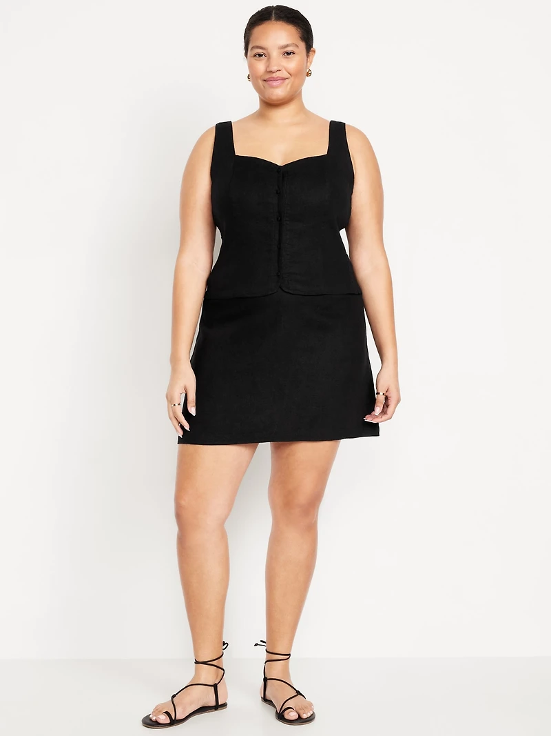 High-Waisted Linen-Blend Mini Skirt