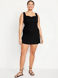 High-Waisted Faux-Wrap Linen-Blend Mini Skort