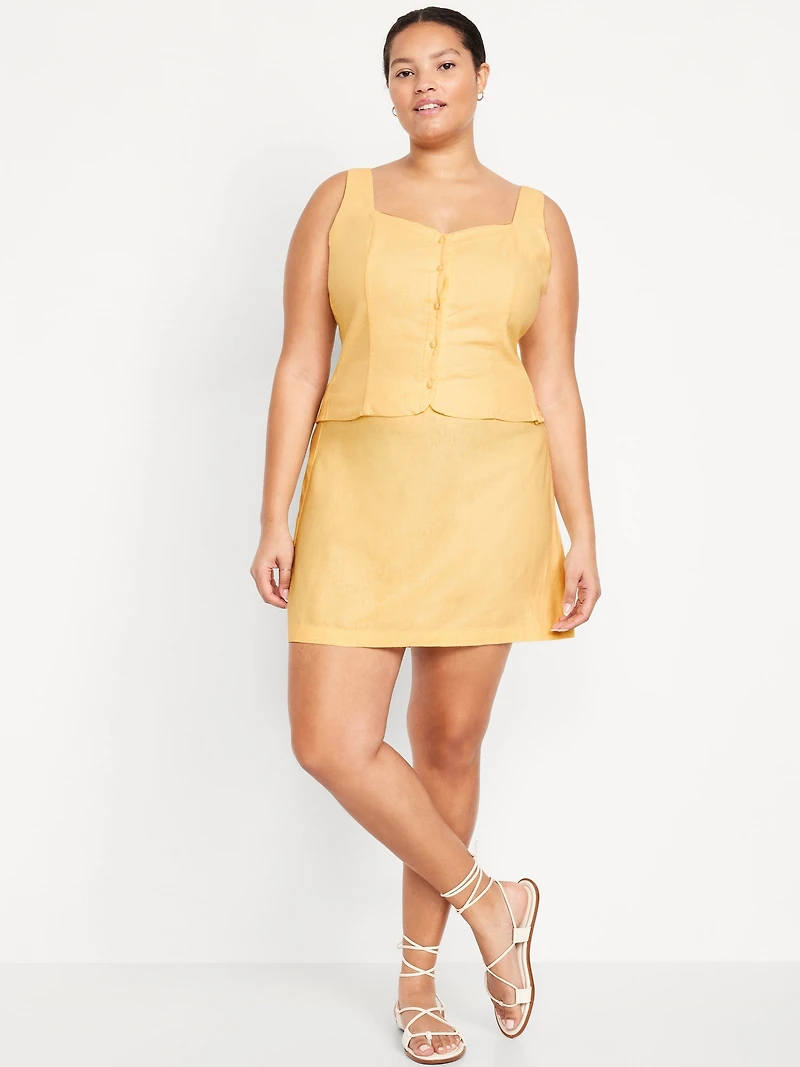 High-Waisted Linen-Blend Mini Skirt