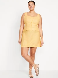 High-Waisted Linen-Blend Mini Skirt