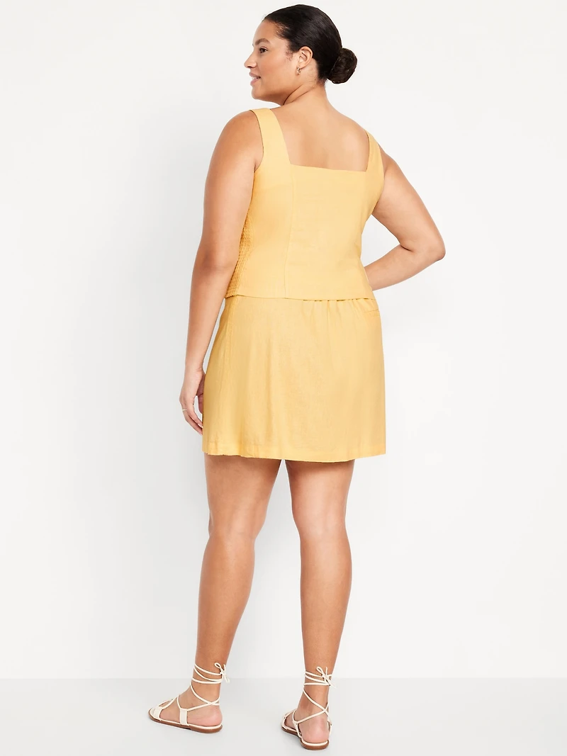 High-Waisted Linen-Blend Mini Skirt