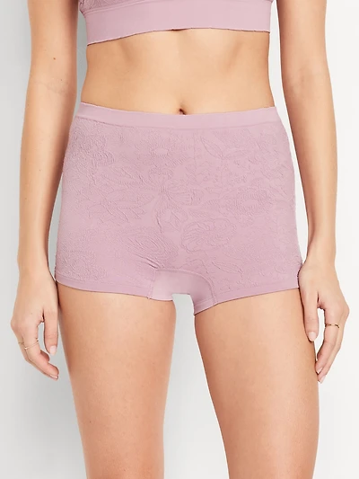 Mid-Rise Seamless Lace Boyshort Underwear