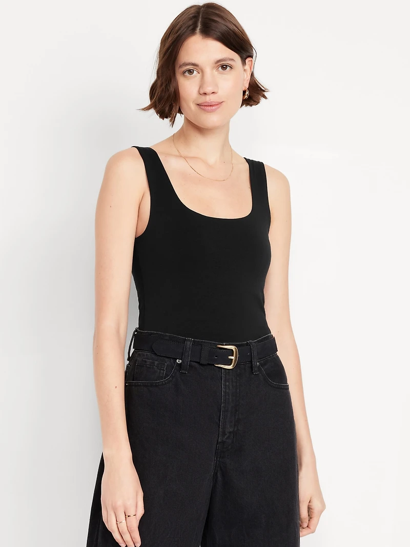 Fitted Double-Layer Scoop-Neck Tank Top