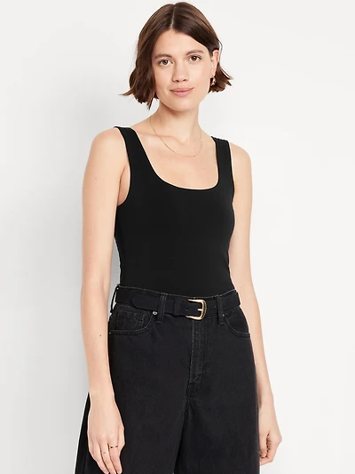 Fitted Double-Layer Scoop-Neck Tank Top