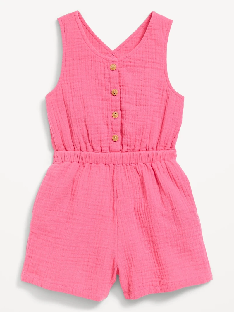 Sleeveless Button-Front Romper for Toddler Girls