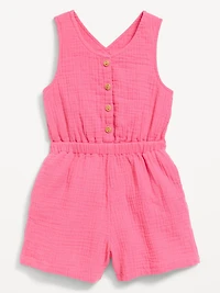 Sleeveless Button-Front Romper for Toddler Girls