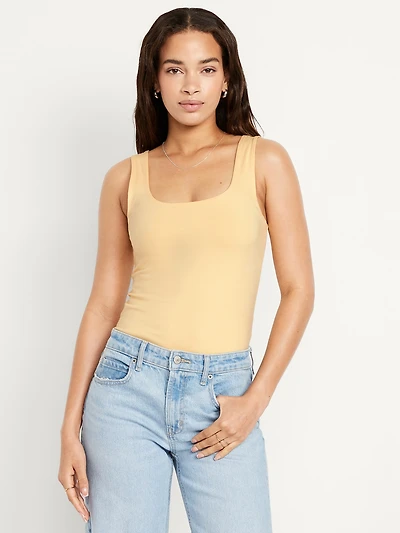 Fitted Double-Layer Scoop-Neck Tank Top