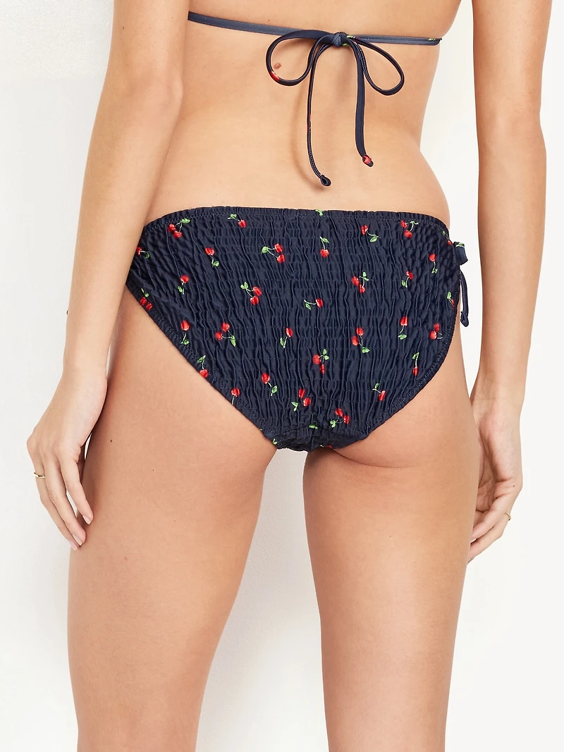 Mid-Rise Textured String Bikini Swim Bottoms