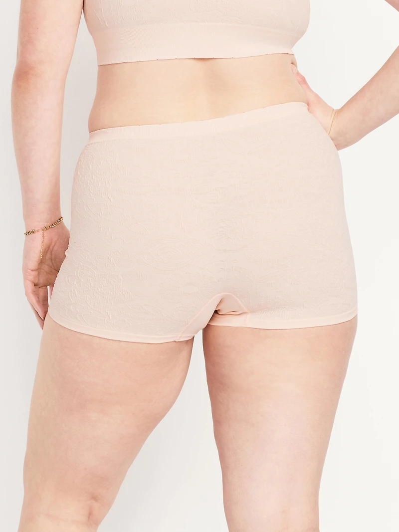Mid-Rise Seamless Lace Boyshort Underwear