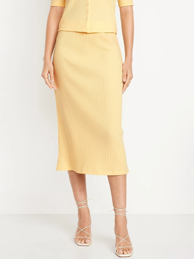 High-Waisted Ribbed Midi Skirt