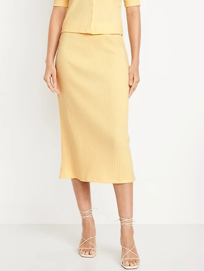 High-Waisted Ribbed Midi Skirt