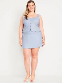 High-Waisted Linen-Blend Mini Skirt