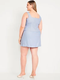 High-Waisted Linen-Blend Mini Skirt