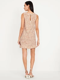 Printed Linen-Blend Mini Shift Dress