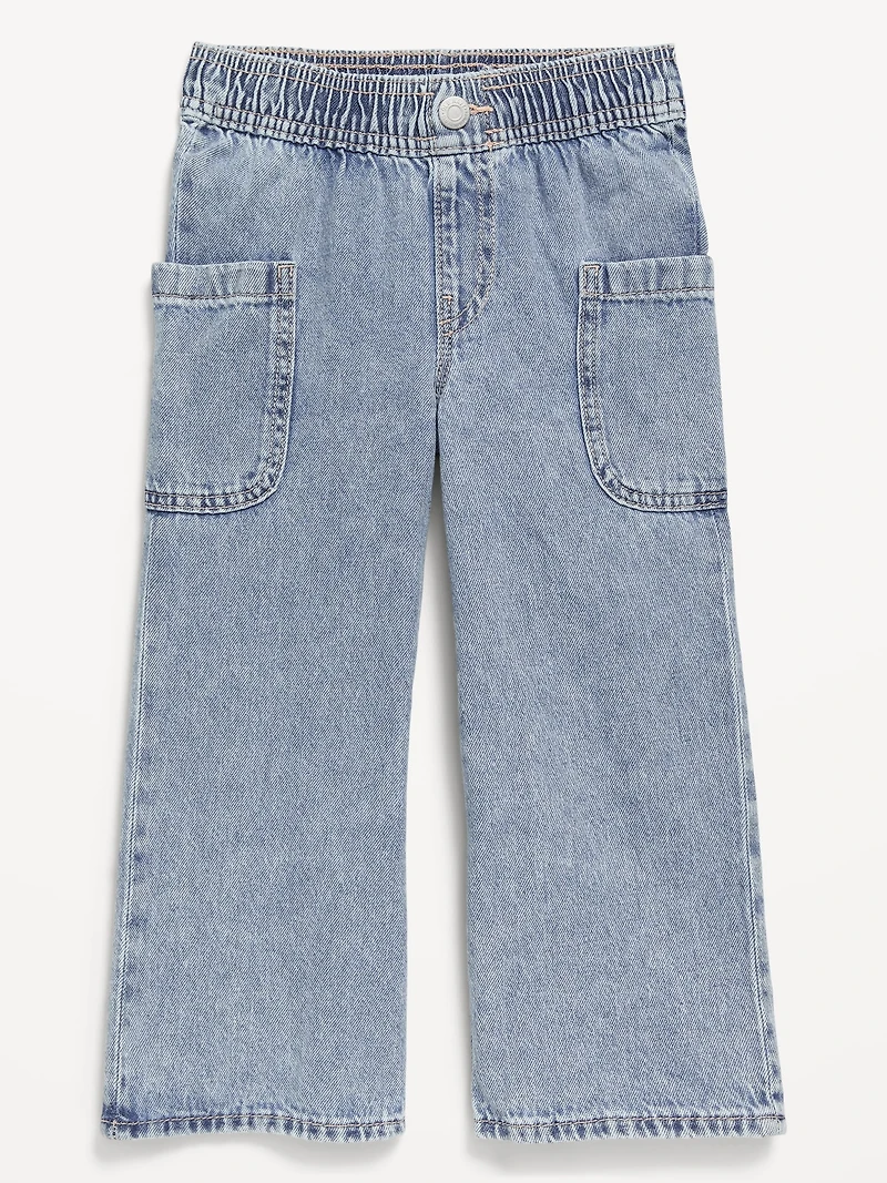 Pull-On Baggy Wide-Leg Cargo Jeans for Toddler Girls