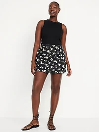High-Waisted Linen-Blend Mini Skort