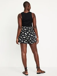 High-Waisted Linen-Blend Mini Skort