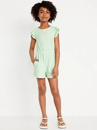 Short-Sleeve Ruffle Textured Romper for Girls