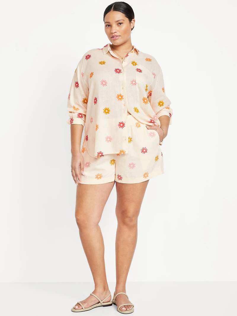 High-Waisted Linen-Blend Pull-On Shorts -- 3.5-inch inseam