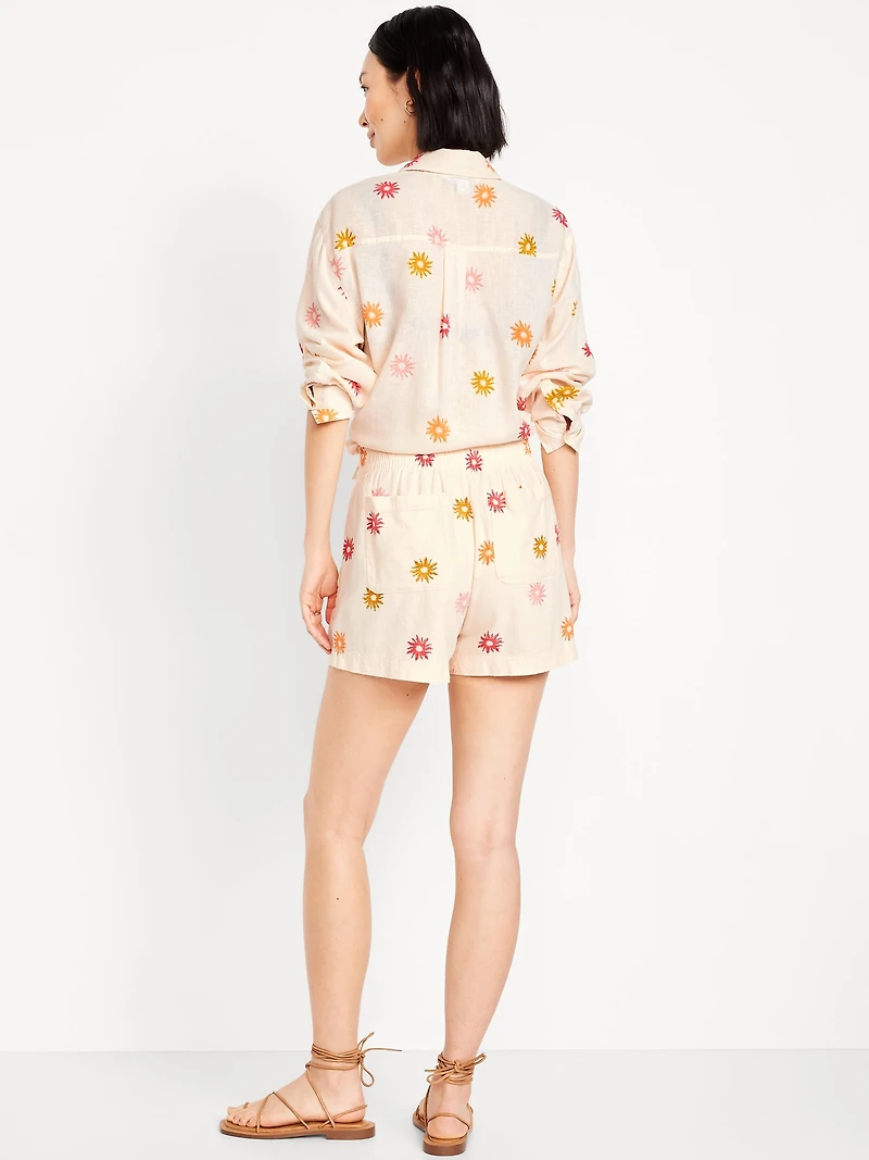 High-Waisted Linen-Blend Pull-On Shorts -- 3.5-inch inseam