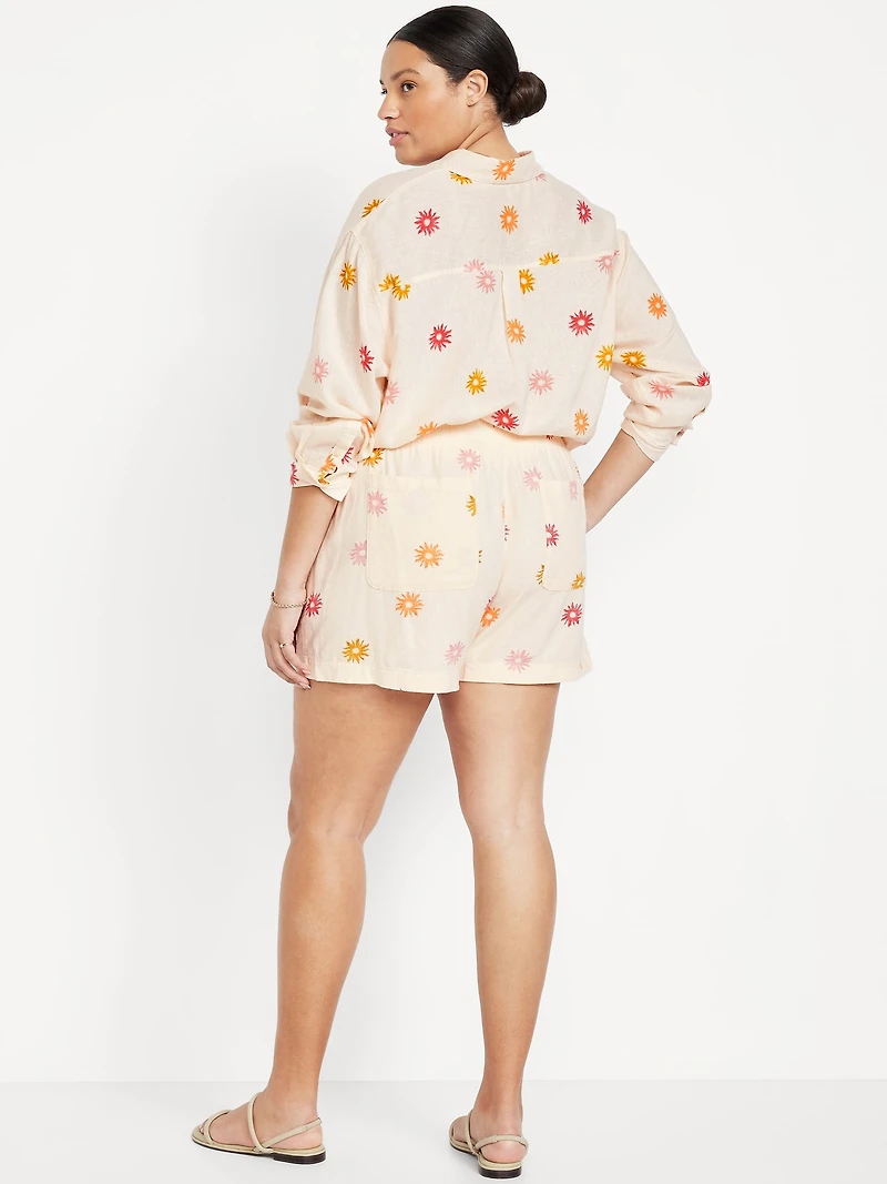 High-Waisted Linen-Blend Pull-On Shorts -- 3.5-inch inseam