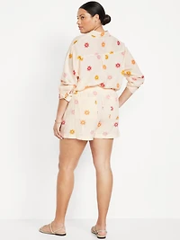 High-Waisted Linen-Blend Pull-On Shorts -- 3.5-inch inseam