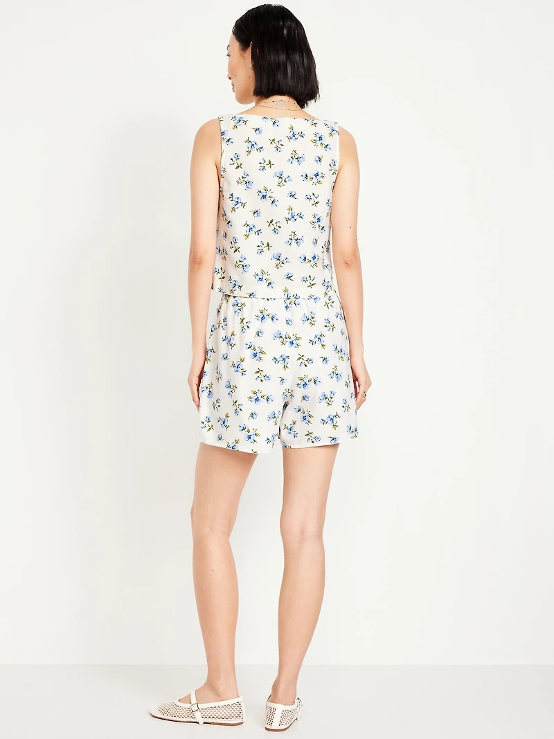 High-Waisted Linen-Blend Mini Skort