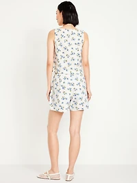 High-Waisted Linen-Blend Mini Skort