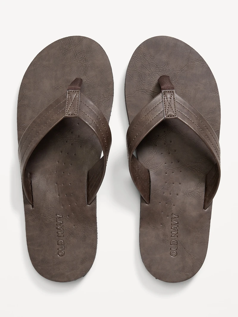 Faux-Leather Flip-Flop Sandals for Men