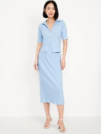 High-Waisted Ribbed Midi Skirt