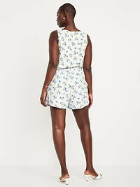 High-Waisted Linen-Blend Mini Skort