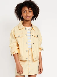 Oversized Pop-Color Jean Trucker Jacket for Girls