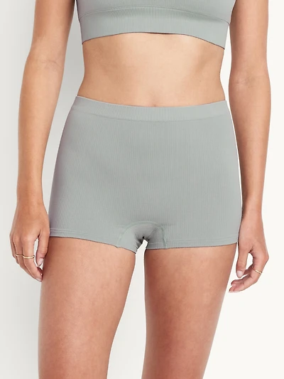 Mid-Rise Seamless Ribbed Boyshort Underwear
