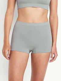 Mid-Rise Seamless Ribbed Boyshort Underwear