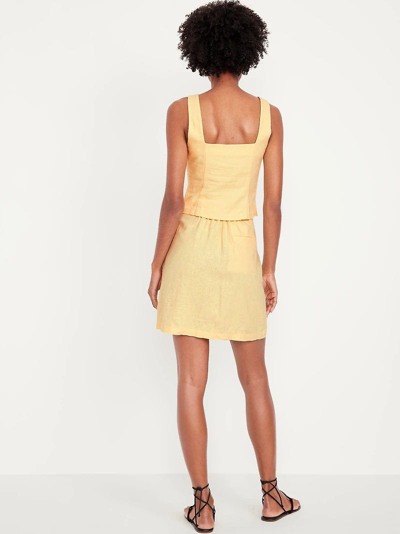 High-Waisted Linen-Blend Mini Skirt