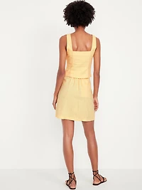 High-Waisted Linen-Blend Mini Skirt