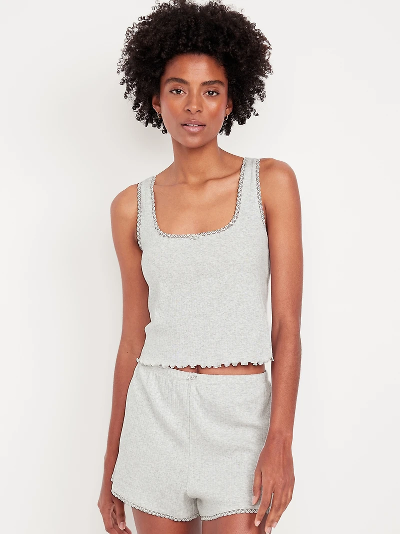 Pointelle Cropped Pajama Tank Top