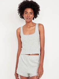 Pointelle Cropped Pajama Tank Top