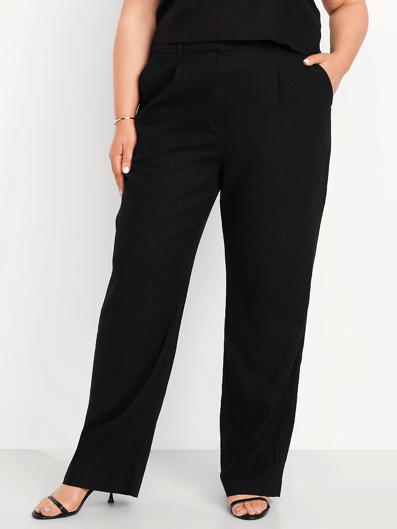 Extra High-Waisted Linen-Blend Taylor Wide-Leg Trouser Pants
