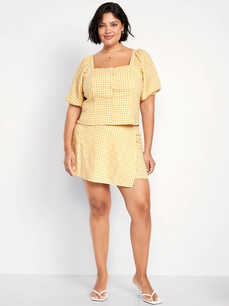 High-Waisted Linen-Blend Mini Wrap Skort