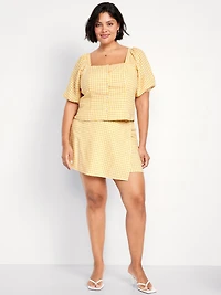 High-Waisted Linen-Blend Mini Wrap Skort