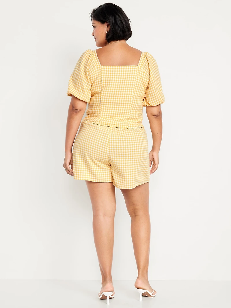 High-Waisted Linen-Blend Mini Wrap Skort