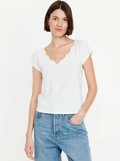 Lace-Trim V-Neck Top