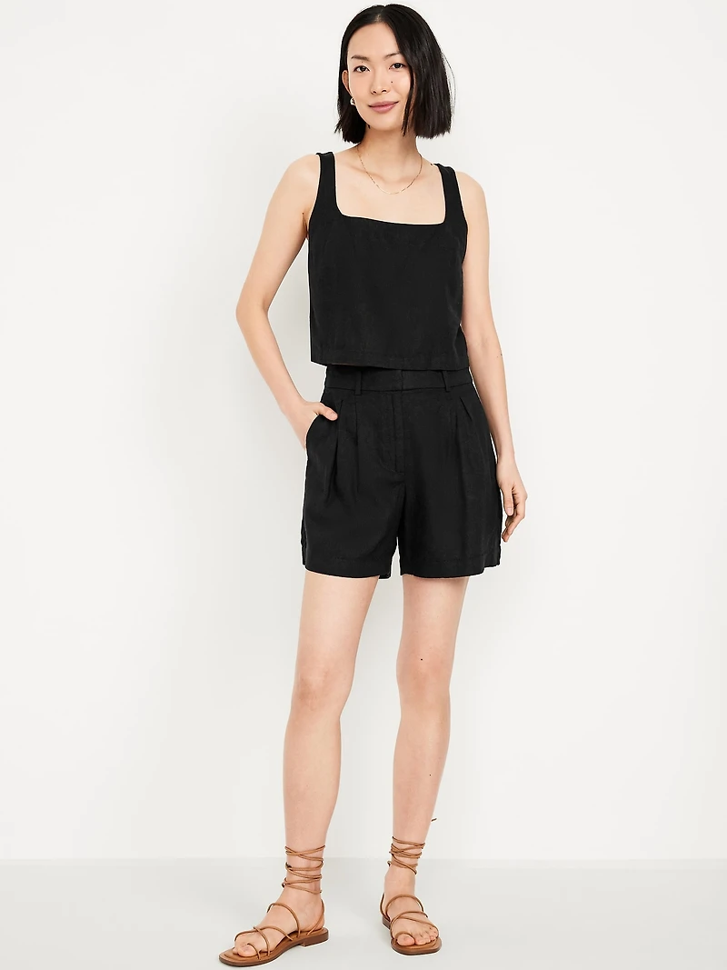 Extra High-Waisted Linen-Blend Taylor Trouser Shorts - 5-inch inseam