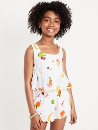Printed Sleeveless Button-Front Double-Weave Top for Girls