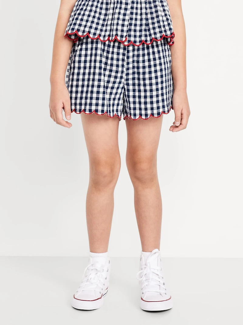 Printed Double-Weave Scallop-Trim Shorts for Girls