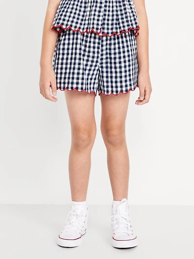 Printed Double-Weave Scallop-Trim Shorts for Girls