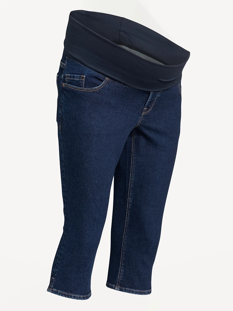 Maternity Rollover-Panel Slim Capri Jeans