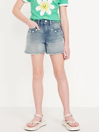 High-Waisted Embroidered Frayed-Hem Jean Shorts for Girls